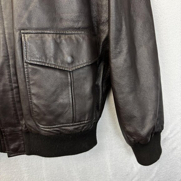 St Johns Bay Leather Sherpa Collar Aviator Jacket Mens Large Black Bomber Coat - Picture 11 of 16